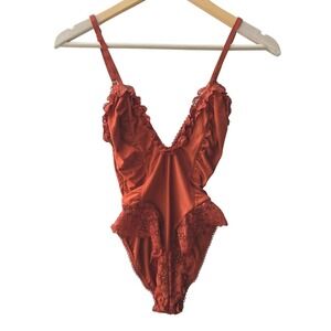 NWT Free People x We Are HAH Copper Lace Trim Low Back Bodysuit Size Small Eco